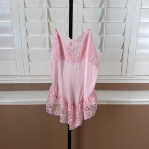 Vintage Texsheen Pink Satin Teddy Lingerie Sz L 70s Coquette Soft Girl Dollette